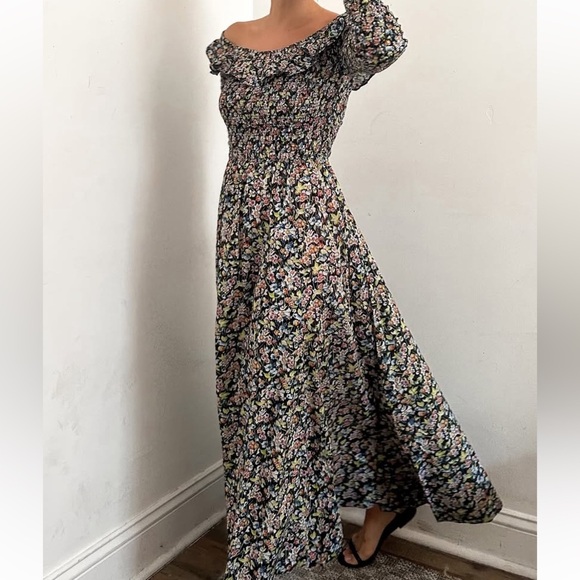 NWT Doen Rosenda Cotton Ruffle Smocked Long Sleeve Maxi Dress Blossom Breeze - Picture 12 of 16